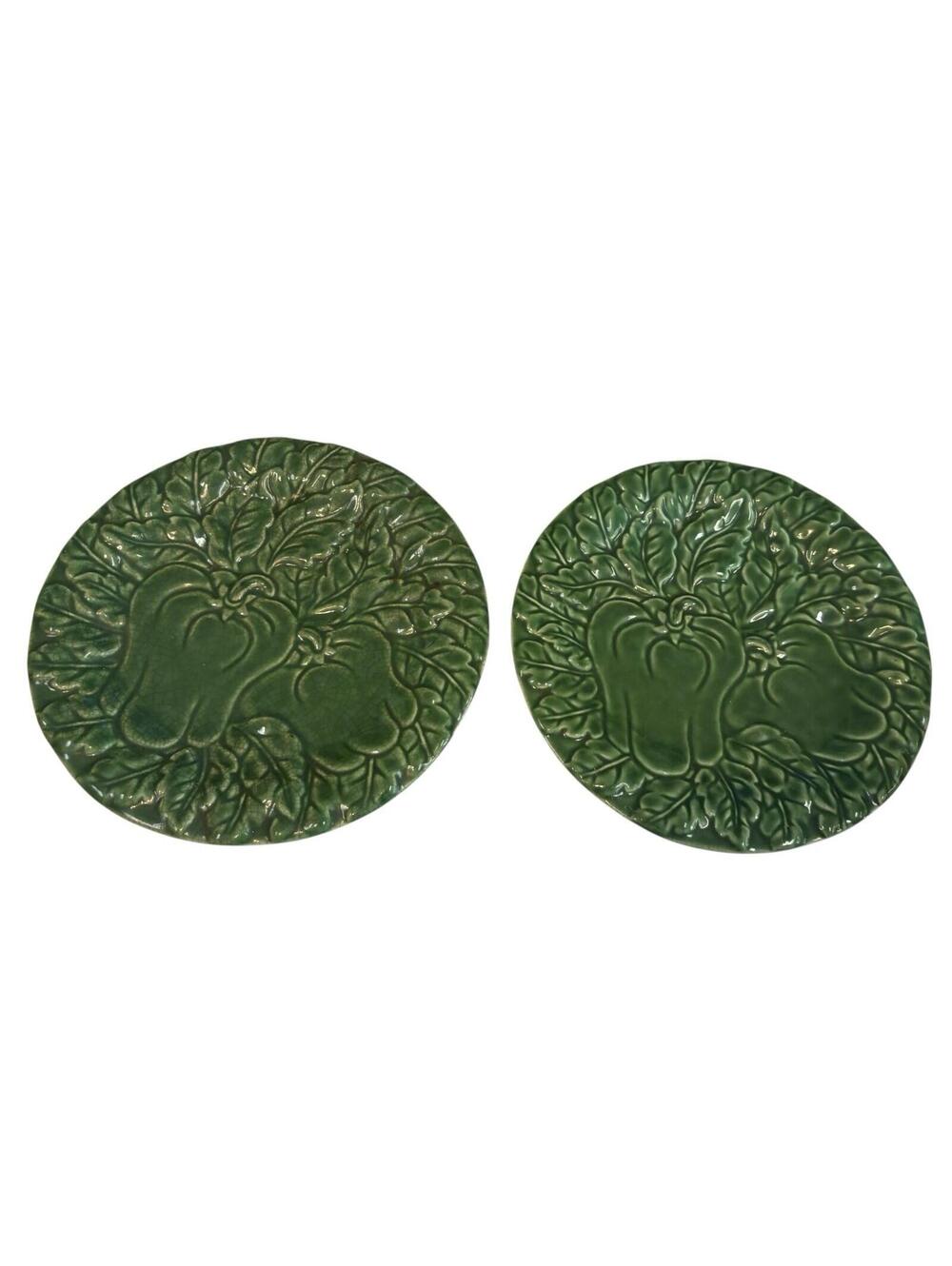 Vintage-Style Green Ceramic 8” Plates - Set of 2 Baum Bros Style Eyes Peppers